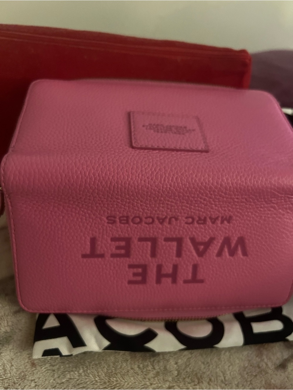 Marc Jacobs Pink Pebbled Leather Zip-Around Wallet with Embossed Logo - Picture 5 of 5
